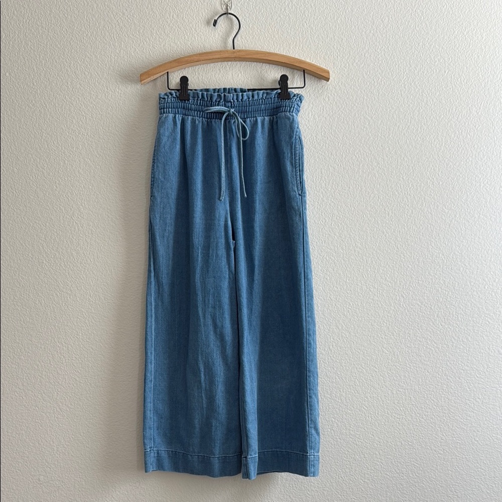 Madewell Indigo Smocked Huston Pull-On Crop Pants
